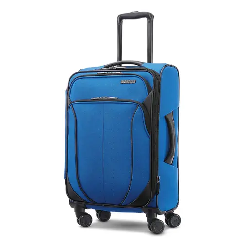 Front. American Tourister - 4 Kix 2.0 24" Expandable Spinner Carry-On Suitcase - Classic Blue.