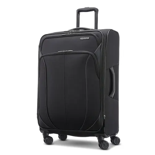 Front. American Tourister - 4 Kix 2.0 28" Expandable Spinner Suitcase - Black.