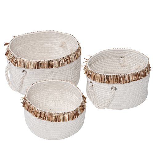 

Honey-Can-Do - Set of 3 Nesting Cotton Rope Baskets with Fringe - White