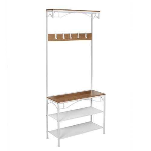 

Honey-Can-Do - Coat Rack Bench with Shoe Storage and Top Shelf - White