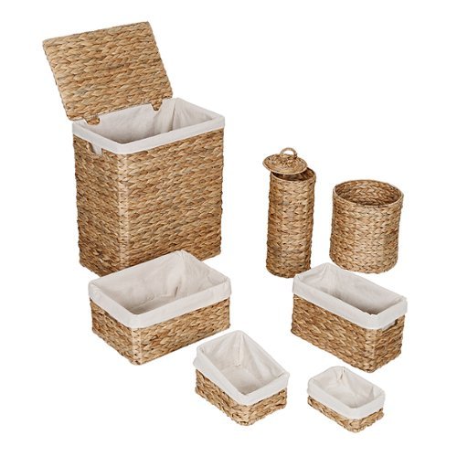 Image of Honey-Can-Do - 7-Piece Water Hyacinth Woven Bathroom Storage Basket Set - Natural