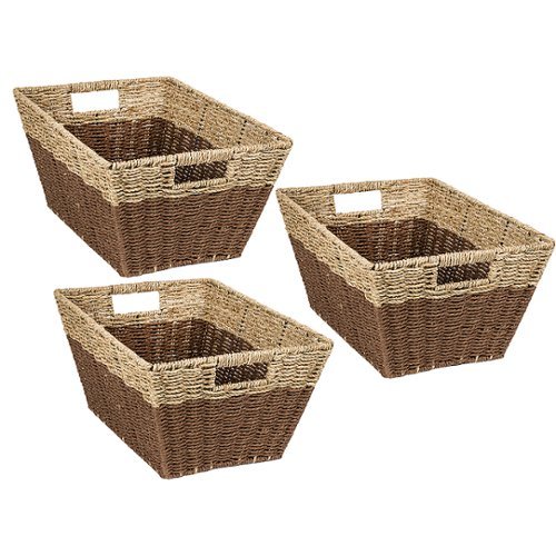 

Honey-Can-Do - Set of 3 Rectangle Nesting Seagrass 2-Color Storage Baskets with Built-In Handles - Grey