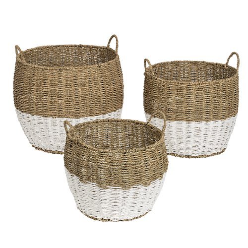 

Honey-Can-Do - Set of 3 Round Nesting Seagrass 2-Color Storage Baskets with Handles - Natural