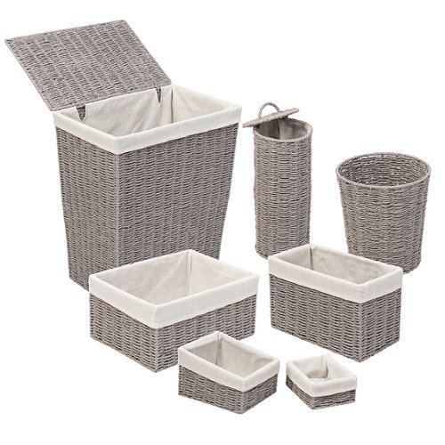 

Honey-Can-Do - 7-Piece Twisted Paper Rope Woven Bathroom Storage Basket Set - Grey