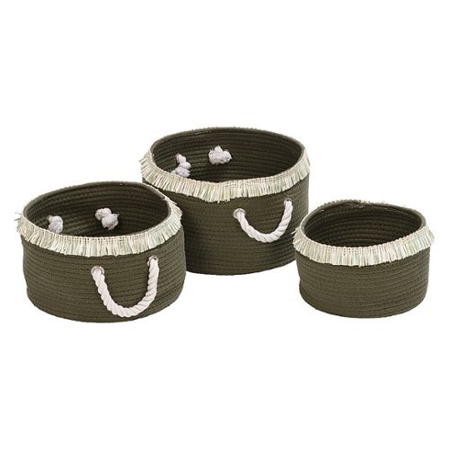 

Honey-Can-Do - Set of 3 Nesting Cotton Rope Baskets with Fringe - Olive