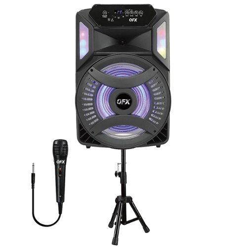 

QFX - Portable Rechargeable Bluetooth Speaker and Stand with Wired Microphone and Party Lights - Black