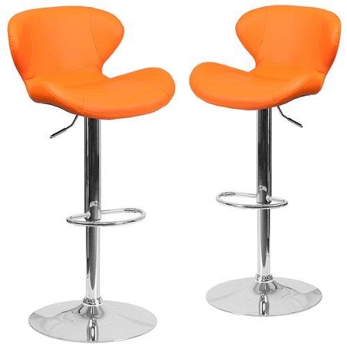 Alamont Home - Denville Contemporary Vinyl Barstool (set of 2) - Orange Vinyl