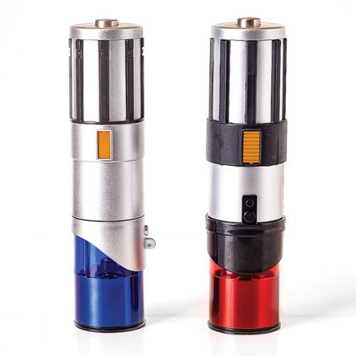 Image of Uncanny Brands Star Wars lightsaber electric salt and pepper shakers - Silver