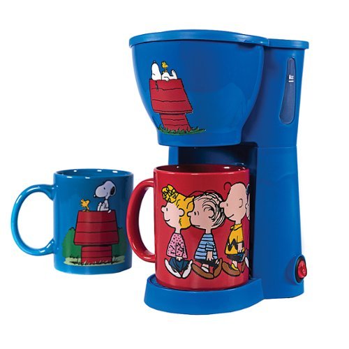 

Uncanny Brands - Peanuts Single Serve Coffee Maker with 2 Mugs - Blue
