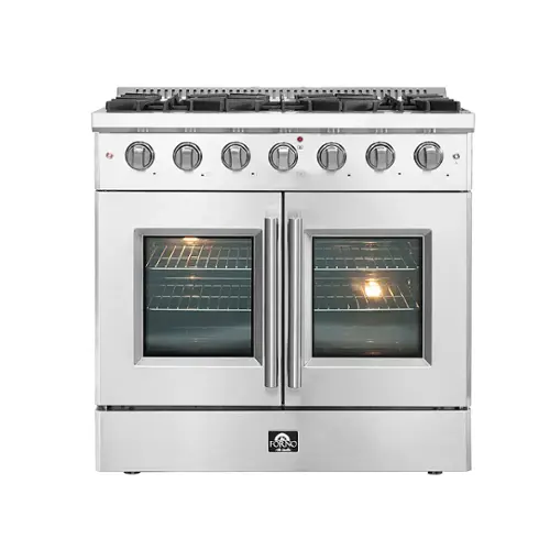 Front. Forno Appliances - Galiano 5.36 Cu. Ft. Freestanding Gas Range with French Doors and LP Conversion Kit - Silver.