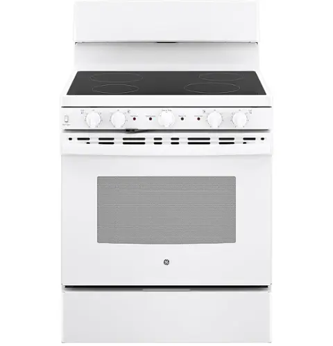 Front. GE - GE 30” Free-standing Electric Radiant Smooth Cooktop Range - White.
