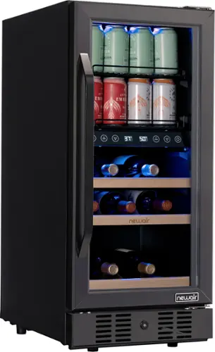 Front. NewAir - 13-Bottle and 48-Can Built-in Dual Zone Beverage Cooler with SplitShelf - Black Stainless Steel.