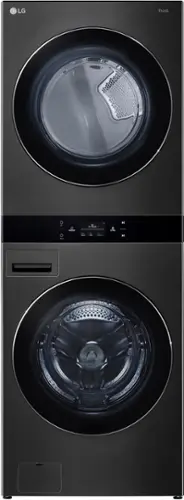 Front. LG - 5.0 Cu. Ft. HE Smart Front Load Washer and 7.4 Cu. Ft. Gas Dryer WashTower with Steam and Center Control - Black Steel.
