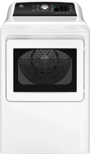 Front. GE - 7.4 cu. ft. Top Load Gas Dryer with Sensor Dry - White with Matte Black.
