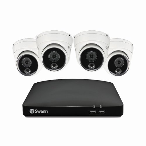 Swann - 4 Channel, 4 Dome Camera,  Indoor/Outdoor, Wired 1080p Full HD DVR Security System with 64GB Micro SD Card - Black/White