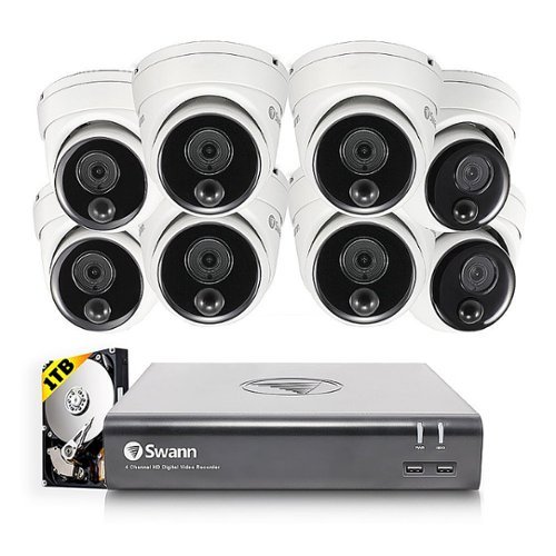

Swann - 8 Channel, 8 Dome Camera Indoor/Outdoor Wired 1080p Full HD 1TB DVR Security System