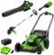 Greenworks - 80V 21” Lawn Mower, 13” String Trimmer, and 730 Leaf Blower Combo with 4 Ah Battery & Charger) 3-piece combo - Green-Front_Standard 