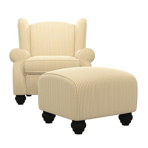Handy Living - Hermosa Wingback Traditional Armchair and Ottoman - Sand Stripe