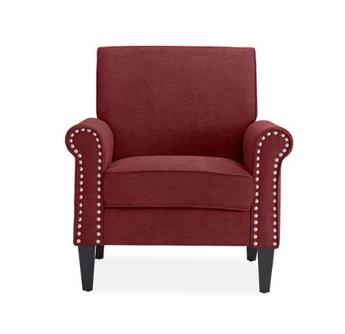 Handy Living - Janet Traditional Plush Low-Pile Velour Armchair with Nailheads - Brick Red