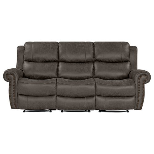 

ProLounger - Di'Onna Rolled Arm Distressed Faux Leather 3 Seat Wall Hugger Recliner Sofa - Fog Gray