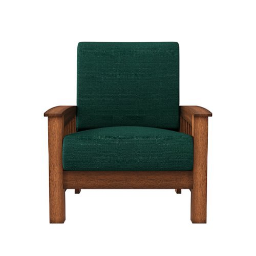 

Handy Living - Maison Hill Exposed Wood Frame Mission-Style Linen Armchair Cherry Finish - Emerald Green