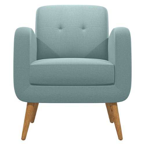 

Handy Living - Kenneth Mid-Century Modern Linen Armchair with Natural Finish Legs - Light Blue