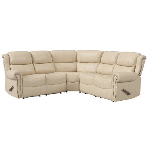 ProLounger - Di'Onna Rolled Arm Distressed Faux Leather 5 Seat Modular Wall Hugger Reclining Sofa With Nailheads - Latte Tan