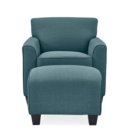 Handy Living - Leonardo Transitional Linen Arm Chair and Ottoman - Blue