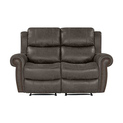 

ProLounger - Di'Onna Rolled Arm Distressed Faux Leather 2 Seat Wall Hugger Recliner Loveseat - Fog Gray