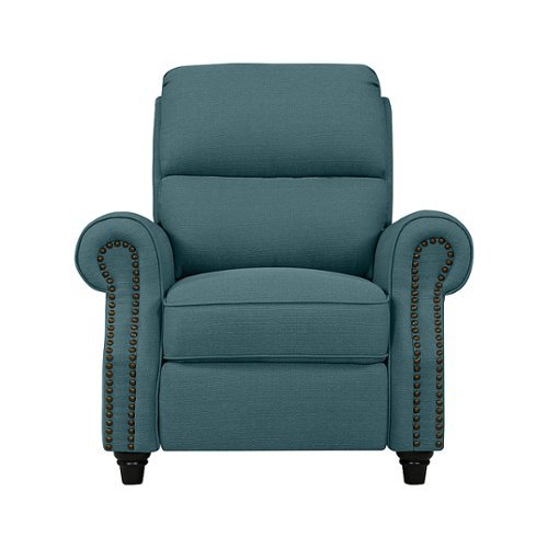 

ProLounger - Chevon Linen Bustle-Back Pushback Recliner Chair with Nailheads - Caribbean Blue