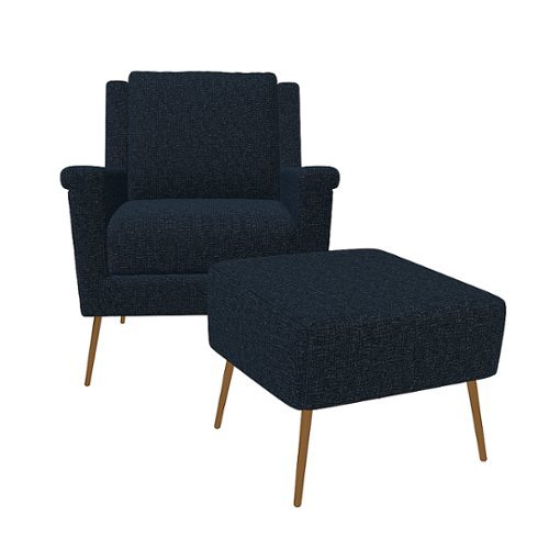 Handy Living - Boston Mid-Century Tweed Armchair and Ottoman - Deep Blue