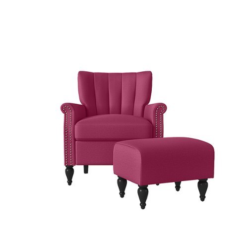 

Handy Living - Citybrook Rolled Arm Traditional Low-Pile Velour Armchair and Ottoman - Bright Pink