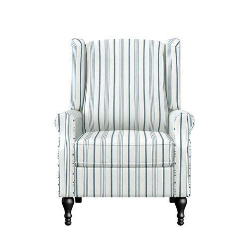 

ProLounger - Tolkin Linen Farmhouse Stripe Pushback Wingback Recliner Chair - Denim Blue