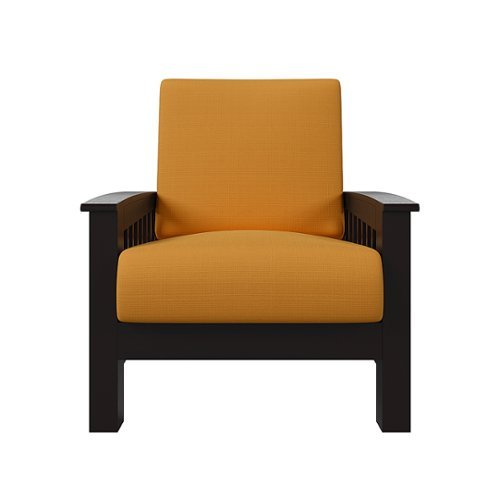 Handy Living - Maison Hill Exposed Wood Frame Mission-Style Linen Armchair Dark Espresso Finish - Mustard Yellow