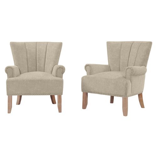 Handy Living - Merrimo Chenille Rolled Arm Chair (set of 2) - Barley Tan