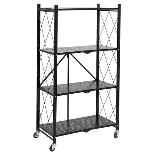 

Honey-Can-Do - Collapsible 4-Tier Metal Shelf on Wheels - Black