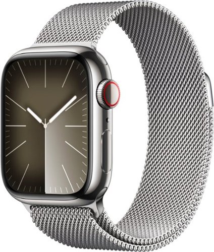 Apple Watch Series 9 (GPS + Cellular) 41mm Silver Stainless Steel Case with Silver Milanese Loop with Blood Oxygen - Silver - (2023)-Front_Standard 