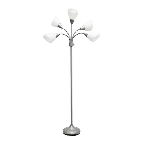 

Simple Designs 5 Light Adjustable Gooseneck Floor Lamp - Silver/White Shades