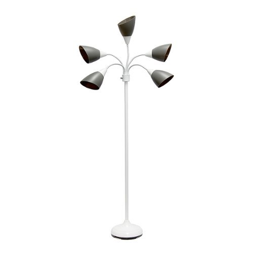 

Simple Designs 5 Light Adjustable Gooseneck Floor Lamp - White/Gray Shades