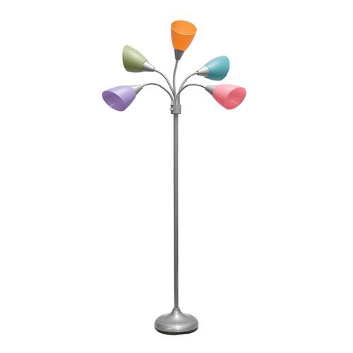 

Simple Designs 5 Light Adjustable Gooseneck Floor Lamp - Silver/Fun Multicolored Shades