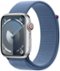 Apple Watch Series 9 (GPS + Cellular) 45mm Silver Aluminum Case with Winter Blue Sport Loop with Blood Oxygen - Silver - (2023)-Front_Standard
