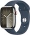 Apple Watch Series 9 (GPS + Cellular) 45mm Silver Stainless Steel Case with Storm Blue Sport Band w/ Blood Oxygen - S/M - Silver - (2023)-Front_Standard