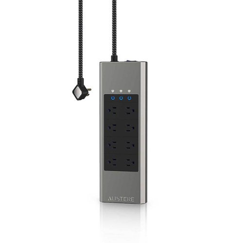 Austere - VII Series Power 8-Outlet/5-USB 4,000 Joules Surge Protector Strip - Silver and Black