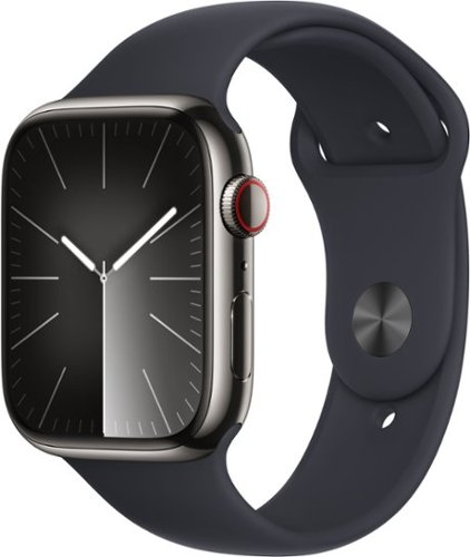 Apple Watch Series 9 (GPS + Cellular) 45mm Graphite Stainless Steel Case with Midnight Sport Band w/ Blood Oxygen - S/M - Graphite