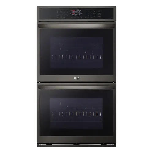 Front. LG - 30" Smart Built-In Electric Convection Double Wall Oven with Air Fry - Black Stainless Steel.