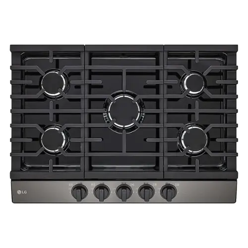 Front. LG - 30" Built-In Gas Cooktop with 5 Burners and EasyClean - Black Stainless Steel.