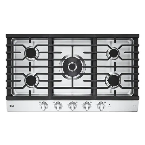 Front. LG - 36" Built-In Smart Gas Cooktop with 5 Burners and EasyClean - Stainless Steel.