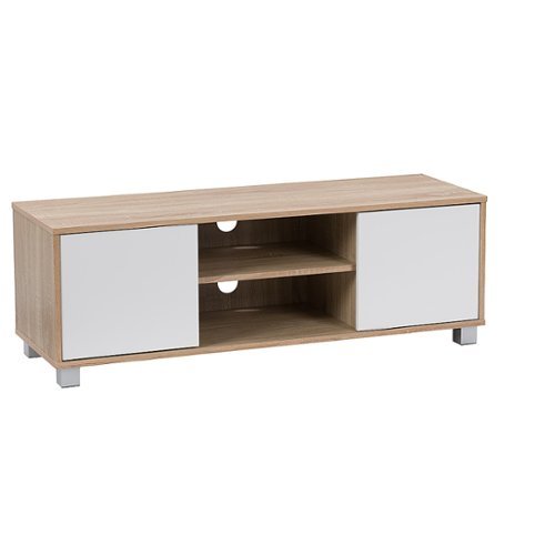 

CorLiving - Hollywood Wood Grain TV Stand with Doors for Most TVs up to 55" - White and Brown