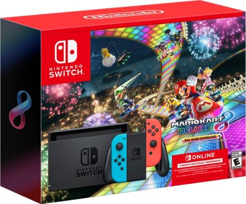 Refurbished Switch Neon Joy-Con + Mario Kart 8 Deluxe (Download) + 3 Month Nintendo Switch Online Individual Membership-Front_Standard 