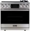 Dacor - Contemporary 4.8 Cu. Ft. Slide-In Dual Fuel Four-Part Pure Convection Range with GreenClean and Steam Assist - Silver Stainless Steel-Front_Standard